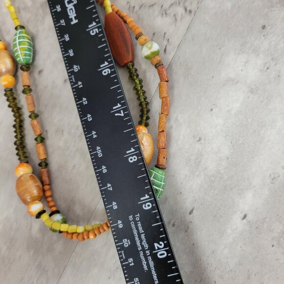 Vintage Layered Bead Necklace Wood Glass Ceramic Multi Strand Boho 19 Inch Jewel - Picture 8 of 14